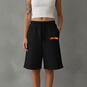 High Quality 100% Cotton Women's Vintage <b>Elastic</b> Waist Shorts Custom Silk Screen Logo Printed Breathable Anti-Wrinkle Quick Dry - Product Image 4
