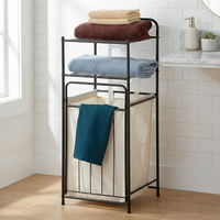 Panier à linge industriel en métal avec étagères à 2 niveaux et sac en toile pour usage domestique et rangement à domicile
