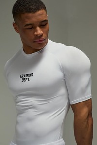 mens compression shirt short sleeve gym fitness sports wear <b>tight</b> fit breathable quick dry stretch training tshirt - Product Image 3