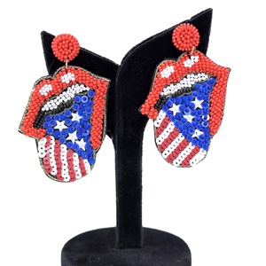 Pendientes de Moda con Cuentas con Diseño de Bandera Estadounidense, Pendientes Colgantes Patrióticos Rojos, Blancos y Azules con la Bandera de Estados Unidos para Chicas - Product Image 1