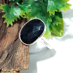 Natural Black Onyx <b>Ring</b>, Checker Cut Gemstone <b>Ring</b>, Sterling Silver Jewelry, Handmade Fashion <b>Ring</b>, Adjustable Cocktail <b>Ring</b> - Product Image 4