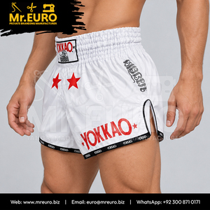 Men White Muay Thai <b>Shorts</b> Front Logo Sublimation Printed Breathable Quick Dry Customized Colors 160g Polyester MMA <b>Kickboxing</b> - Product Image 4