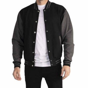Nouvelle veste bomber universitaire en laine bleu roi et cuir noir, col montant, style universitaire, design streetwear, logo frontal - pour l'hiver - Product Image 1