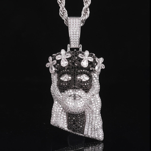 Pendentif en argent sterling 925 certifié IGI VVS, motif trèfle noir, style hip-hop, serti de diamants de laboratoire, vente en gros - Product Image 2