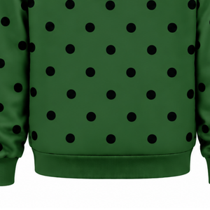 Sudadera con Capucha para Mujer, Color Verde Oscuro con Puntos Negros, Estilo Holgado, Informal, Manga Larga, con Bolsillo Frontal Tipo Canguro - Product Image 6