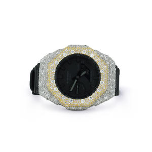 Reloj Analógico de Lujo con Esfera Redonda de Diamantes Moissanite, Semi-Engastado, con Caja de Metal y Cristal Único, Correa de Goma - Product Image 1