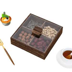 Boîte à noix en bois de noyer artisanale à 4 compartiments avec couvercle en verre à charnières, boîte de rangement pour fruits secs en bois massif, organisateur de cuisine haut de gamme - Product Image 2