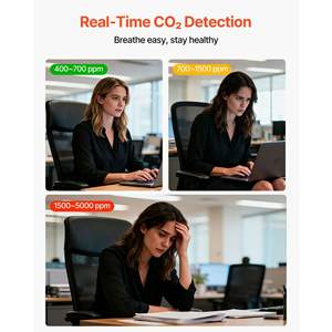 Moniteur de dioxyde de carbone portable et léger, capteur NDIR, contrôleur de CO2, affichage de la température et de l'humidité pour la qualité de l'air à la maison, au chevet - Product Image 5