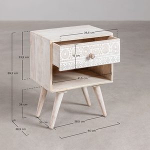 Natural Wood Nightstand <b>Side</b> Cabinet Carved Bedside <b>Table</b> <b>Storage</b> Drawer Open Shelf for Bedroom - Product Image 3