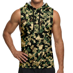 Custom Men's Sleeveless Hooded Tank Top Wholesale Workout Fitness Clothing <b>Drop</b> Armhole Muscle Urban Camo Streetwear Tank Tops - Product Image 1