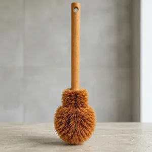Brosse de toilette en microfibres entièrement naturelles avec manche en bois, écologique pour le nettoyage des salles de bain domestiques et hôtelières - Product Image 3