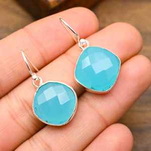 Pendientes de Calcedonia Azul Hechos a Mano en Plata de Ley 925, Joyería Fina de Calcedonia Azul, Regalo para Ella - Product Image 4