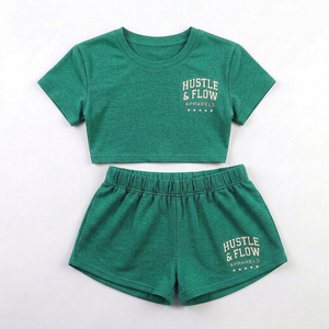 Vente en gros de shorts d'été pour femmes de haute qualité, ensemble 2 pièces uni, vêtements décontractés, coton/polyester respirant et écologique - Product Image 1