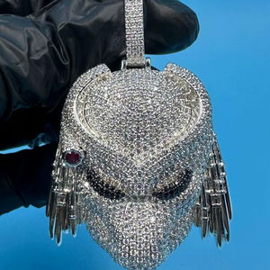 จี้หน้ากากนักล่าประดับเพชรโมอิสซาไนต์ทรงกลมแบบ Iced Out สำหรับงานปาร์ตี้ แร็ปเปอร์ ฮิปฮอป พร้อมจี้เงินแท้ 925 และชาร์ม - Product Image 3