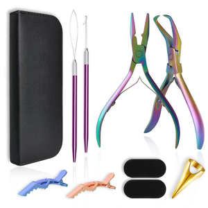 Kit de pinces professionnelles pour extensions de cheveux avec outils pour l'application de micro-extensions, nano-perles et extensions de plumes pour usage en salon. - Product Image 2
