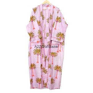 Kimono Informal 100% Algodón, Ropa de Dormir, Ropa de Playa, Diseño Floral Indio, Transpirable, de Secado Rápido, con Cordón Ajustable, para Verano, Invierno y Primavera - Product Image 1