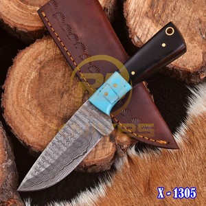 Cuchillo de caza de hoja fija de acero de Damasco RB Knives, punta de cuchillo tipo Drop Point, mango de resina, funda de cuero, 8 pulgadas, grado industrial/DIY RB-H549 - Product Image 5
