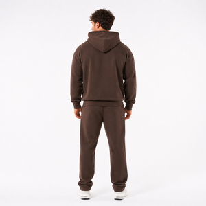 Ensemble de survêtement marron à capuche pour homme, 2 pièces, décontracté, uni, poids moyen, manches longues, pantalon de jogging, automne - Product Image 5