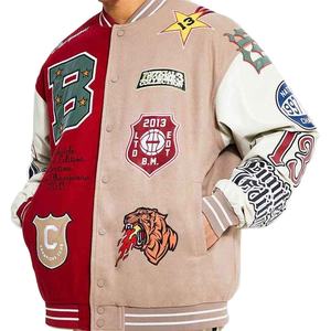 แจ็คเก็ตหนังสไตล์วาร์ซิตี้ลำลองสำหรับผู้ชายแบบใหม่ OEM ผลิตตามสั่ง แจ็คเก็ตบอมเบอร์สไตล์มหาวิทยาลัยสำหรับผู้ชาย - Product Image 2