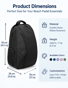 Bolsa de Padel de Playa al por Mayor, de Alta Calidad, Personalizable, Negra, con Sección Separada para Zapatos y Cierre de Cremallera - Product Image 3