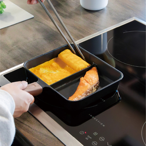 Copan Simultaneous Cooking Non-Stick Metal Skillet 28cm Diameter <b>Induction</b> Cooker Compatible Square Dual Section Wood Handle 1L - Product Image 4