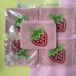 Handcrafted Strawberry Beaded Coin <b>Purse</b> Small Beaded Clutch Bag Handmade Fruit Bead Pouch Pink Crossbody <b>Purse</b> Zipper Wallet - Product Image 1