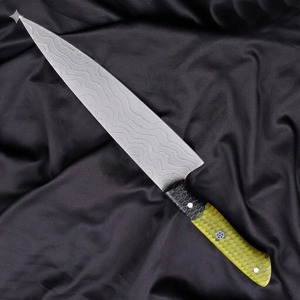 Finished Elegant Stainless Steel Damascus Chef Knife with Black & Green Honeycomb Handle, Mosaic Pin & Silver Accents - Product Image 4