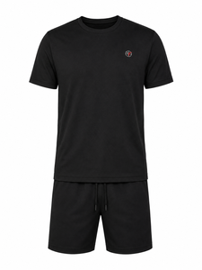 Ensemble d'été pour homme, ensemble décontracté imprimé, ensemble sportif 2 pièces, t-shirt en coton à manches courtes, short en tissu éponge, taille plus, option XXL, logo personnalisable - Product Image 1