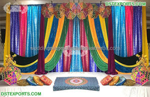 Grand Sangeet Night Stage colorido telón de fondo cortinas boda musulmana diseño de pavo real telón de fondo boda paquistaní bordado telón de fondo - Product Image 6