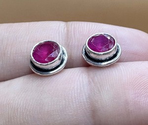 Hot Selling Dyed Ruby <b>Silver</b> <b>Stud</b> Round Handmade 8mm Gemstone 925 Sterling <b>Silver</b> <b>Stud</b> For Her - Product Image 3
