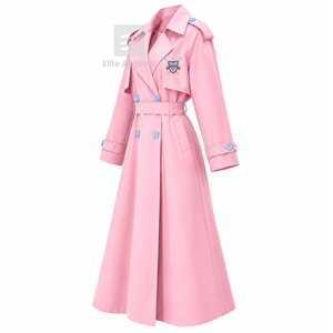 Abrigo largo personalizado de la hermandad Gamma Phi Delta con logo bordado en la parte delantera, cuello con muescas, en lana azul cielo y rosa para mujer. - Product Image 2