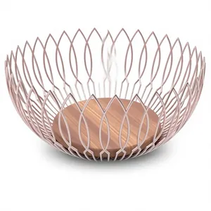 Cesta de Almacenamiento de Alambre Negro para Cocina, Frutero de Encimera con Base de Madera, Organizador de Despensa, Cesta para Pan - Product Image 6