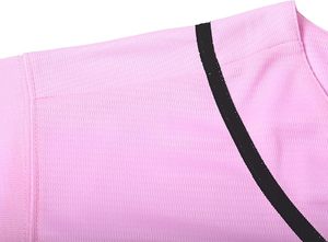 Camiseta de Béisbol Rosa de Manga Corta con Cuello en V, Cierre con Cordón, Transpirable, Absorbe la Humedad, Corte Regular, Color Sólido, Nombre del Equipo - Product Image 3