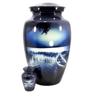 Urne funéraire en métal bleu clair avec motif floral et colibris, inspirée de la nature paisible, pour cendres, urne commémorative pour crémation - Product Image 3