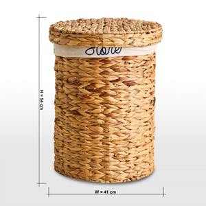 ตะกร้าผักตบชวาทรงกลมบุผ้าพร้อมฝาปิด ตะกร้าเก็บของทำมือ ขายส่ง เป็นมิตรกับสิ่งแวดล้อม ผลิตในเวียดนาม - Product Image 2