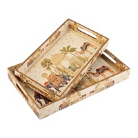 Ensemble de grands plateaux de service en bois rectangulaires mêmes conceptions plateau Meena américain rétro pour les décors de table de console de café
