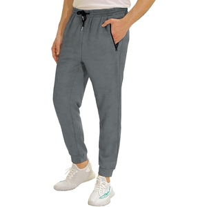 Men Grey Fleece <b>Jogger</b> Sweatpants Elastic Waist <b>Cuffed</b> Ankle Side Pockets Casual Athletic Pants Autumn Wear - Product Image 1