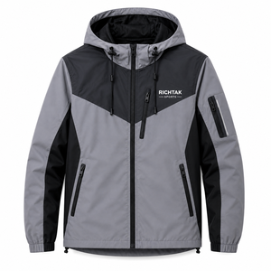 Men's Windproof Breathable Quick Dry Sport Letterman Jacket Gray Black Color Blocking <b>Covered</b> <b>Button</b> Front - Product Image 1