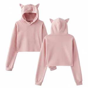 Sudadera Corta Gris de Invierno para Mujer con Detalle de Orejas, Logotipo Frontal, Algodón Suave, Estilo Urbano - Product Image 5