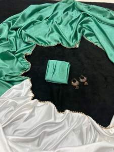 Sari de Seda Satinada de Diseño Exclusivo con Blusa Elegante, Moderno y Elegante, Estilo Indio, para Fiestas, Ropa Étnica Modesta para Mujer - Product Image 2