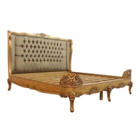 Cadre de lit king-size capitonné doré, lit queen-size en bois sculpté à la main pour ensembles de meubles de chambre à coucher antiques et meubles d'hôtel
