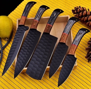 ชุดมีดเชฟเหล็กกล้าคาร์บอนสูงระดับมืออาชีพ LEGACY BLADES ด้ามไม้ธรรมชาติแบบเต็มด้ามเคลือบสีดำ ผู้ผลิตจากโรงงานโดยตรง - Product Image 1