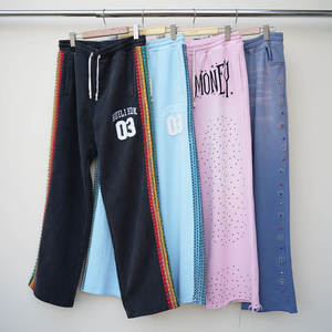 Distress Raw Hem <b>Baggy</b> Rhinestone <b>Jogger</b> Custom Logo Color Sweatpants for Women Classic Loose Fit Adjustable Streetwear Trouser - Product Image 3