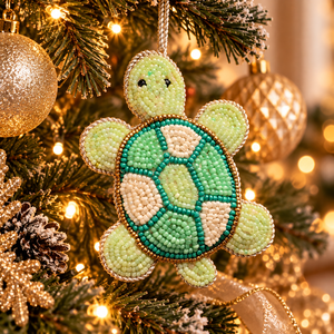 Beaded Turtle Shape Zari Hanging Decoration Handmade Ocean Theme Festive <b>Ornament</b> Export Quality - Product Image 1