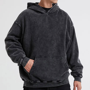 Sweat à capuche ample et surdimensionné en molleton de luxe pour homme, 100 % coton, noir délavé, design brodé, effet délavé à l'acide, anti-plis, style vintage - Product Image 2