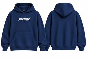 Risk Sports <b>Men's</b> Solid Winter <b>Navy</b> Blue <b>Fleece</b> Pullover Hoodie with Silk Screen Printed Front Kangaroo Pocket - Product Image 2