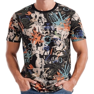 Camiseta de manga corta de Hip Hop de algodón 100% ajustada para hombre, camiseta informal personalizada con estampado de grafiti a la moda al por mayor - Product Image 3