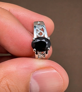 Rhaya Jewels Vintage Elegant Engagement Rhodium Plated 925 Sterling Silver Oval Cut Black Onyx Prong Setting Dainty Band <b>Ring</b> - Product Image 3