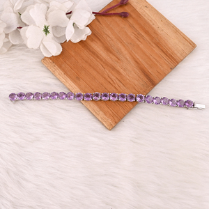 Luxury Purple <b>Amethyst</b> Tennis <b>Bracelet</b> Handmade 925 Silver Unisex Jewelry - Product Image 2