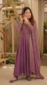 <b>Purple</b> Embroidered Viscose Silk Reversible Anarkali Salwar Kameez Women Ankle-Length Party <b>Dress</b> Ethnic Wedding Outfit - Product Image 1
